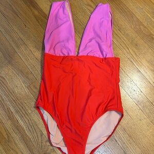 J. Crew Vibrant Red and Pink Swimsuit